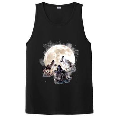 Three Wolves Howling At The Moon Wolf Lover PosiCharge Competitor Tank