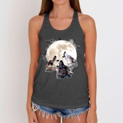 Three Wolves Howling At The Moon Wolf Lover Women's Knotted Racerback Tank