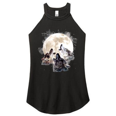 Three Wolves Howling At The Moon Wolf Lover Women's Perfect Tri Rocker Tank