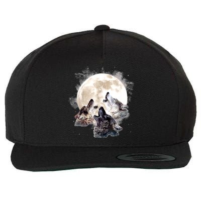 Three Wolves Howling At The Moon Wolf Lover Wool Snapback Cap