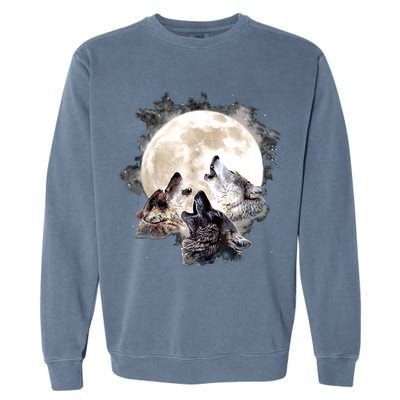 Three Wolves Howling At The Moon Wolf Lover Garment-Dyed Sweatshirt