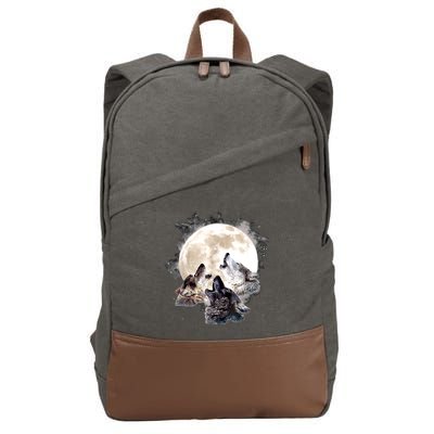 Three Wolves Howling At The Moon Wolf Lover Cotton Canvas Backpack