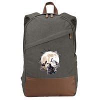 Three Wolves Howling At The Moon Wolf Lover Cotton Canvas Backpack