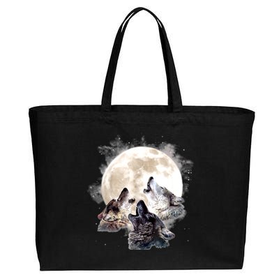 Three Wolves Howling At The Moon Wolf Lover Cotton Canvas Jumbo Tote