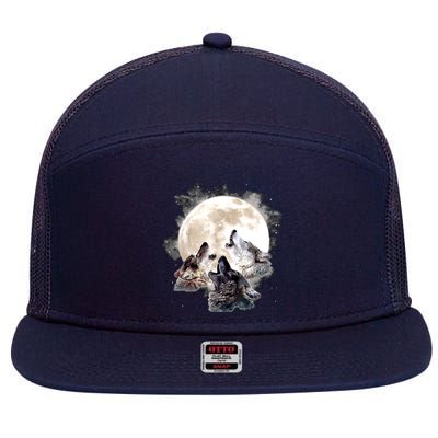 Three Wolves Howling At The Moon Wolf Lover 7 Panel Mesh Trucker Snapback Hat