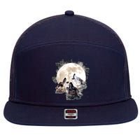 Three Wolves Howling At The Moon Wolf Lover 7 Panel Mesh Trucker Snapback Hat