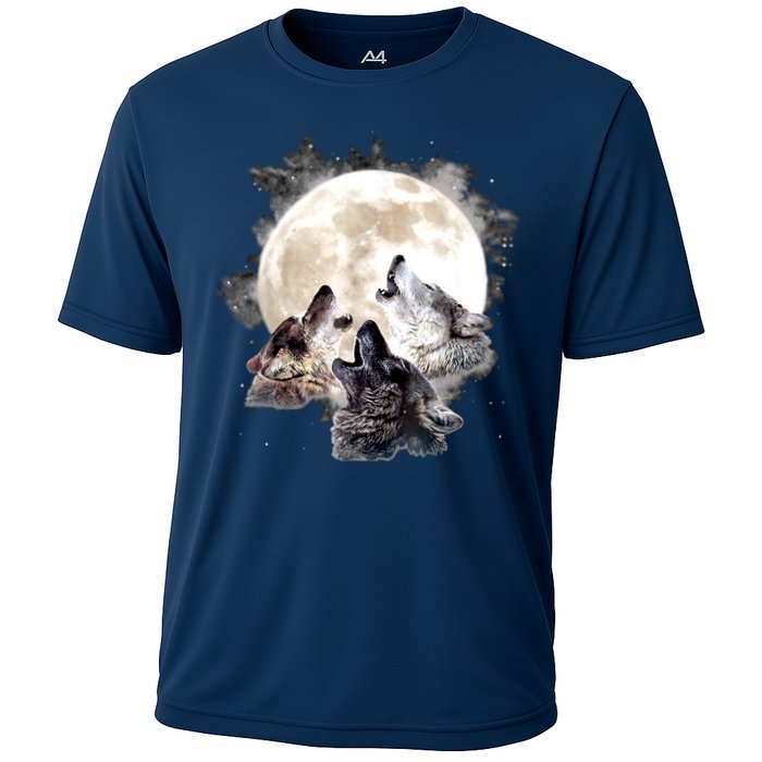 Three Wolves Howling At The Moon Wolf Lover Cooling Performance Crew T-Shirt