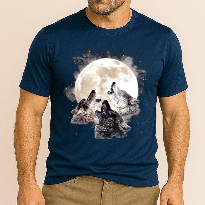 Three Wolves Howling At The Moon Wolf Lover Cooling Performance Crew T-Shirt