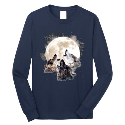 Three Wolves Howling At The Moon Wolf Lover Long Sleeve Shirt