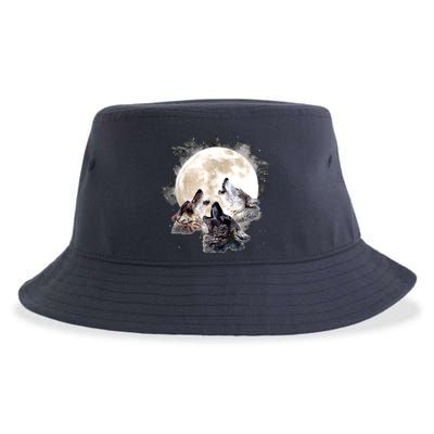 Three Wolves Howling At The Moon Wolf Lover Sustainable Bucket Hat