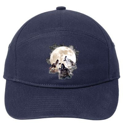 Three Wolves Howling At The Moon Wolf Lover 7-Panel Snapback Hat