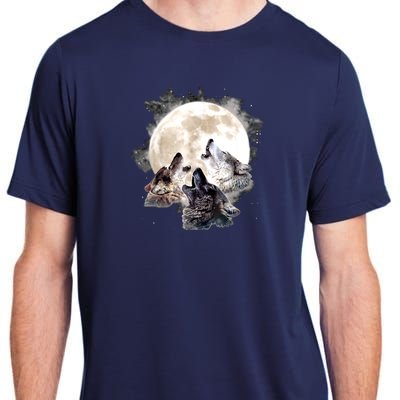 Three Wolves Howling At The Moon Wolf Lover Adult ChromaSoft Performance T-Shirt