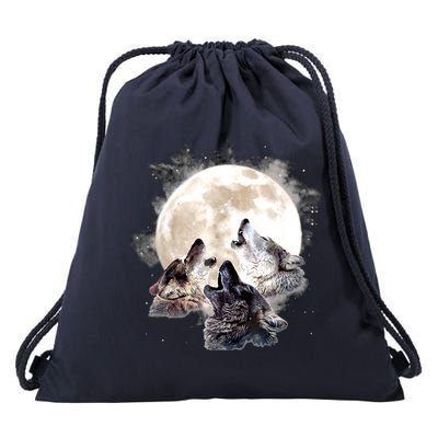 Three Wolves Howling At The Moon Wolf Lover Drawstring Bag