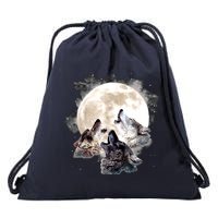 Three Wolves Howling At The Moon Wolf Lover Drawstring Bag