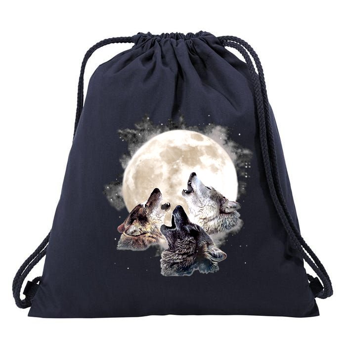 Three Wolves Howling At The Moon Wolf Lover Drawstring Bag