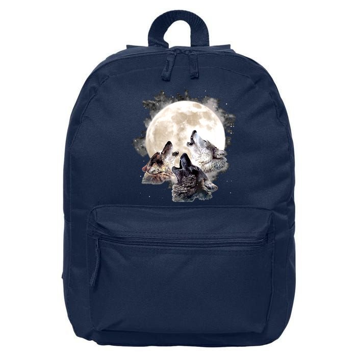 Three Wolves Howling At The Moon Wolf Lover 16 in Basic Backpack