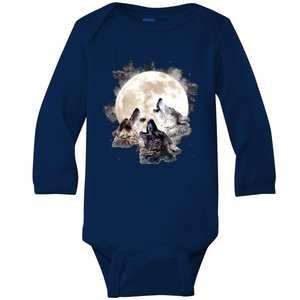 Three Wolves Howling At The Moon Wolf Lover Baby Long Sleeve Bodysuit