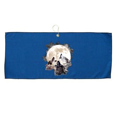 Three Wolves Howling At The Moon Wolf Lover Large Microfiber Waffle Golf Towel