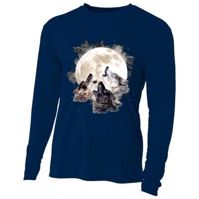Three Wolves Howling At The Moon Wolf Lover Cooling Performance Long Sleeve Crew