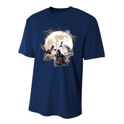 Three Wolves Howling At The Moon Wolf Lover Performance Sprint T-Shirt