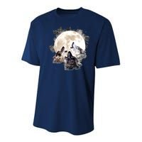 Three Wolves Howling At The Moon Wolf Lover Youth Performance Sprint T-Shirt