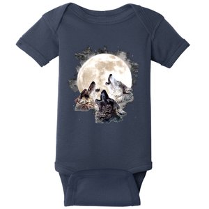 Three Wolves Howling At The Moon Wolf Lover Baby Bodysuit