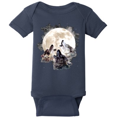 Three Wolves Howling At The Moon Wolf Lover Baby Bodysuit