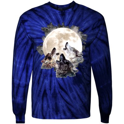 Three Wolves Howling At The Moon Wolf Lover Tie-Dye Long Sleeve Shirt