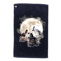 Three Wolves Howling At The Moon Wolf Lover Golf Towel