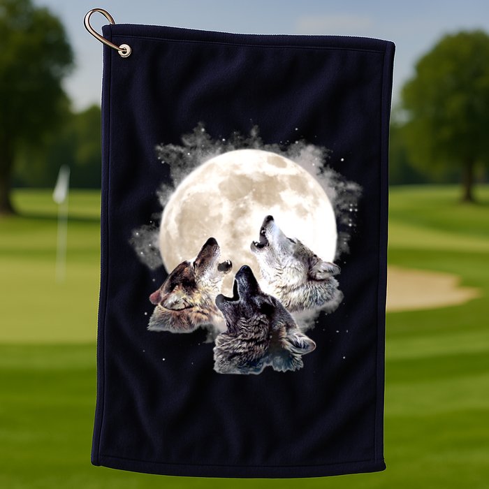 Three Wolves Howling At The Moon Wolf Lover Golf Towel