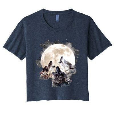 Three Wolves Howling At The Moon Wolf Lover Crop Top