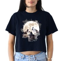 Three Wolves Howling At The Moon Wolf Lover Women's Crop Top Tee