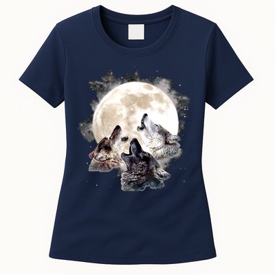 Three Wolves Howling At The Moon Wolf Lover Womens T-Shirt