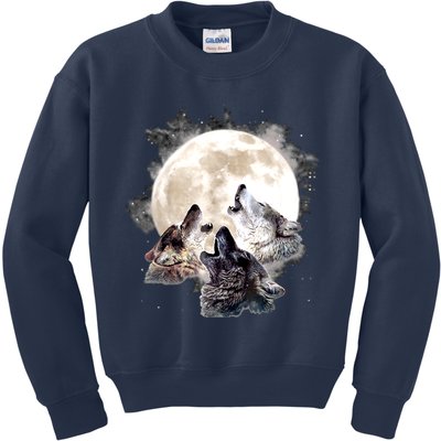 Three Wolves Howling At The Moon Wolf Lover Kids Sweatshirt