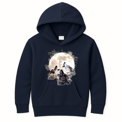 Three Wolves Howling At The Moon Wolf Lover Kids Hoodie