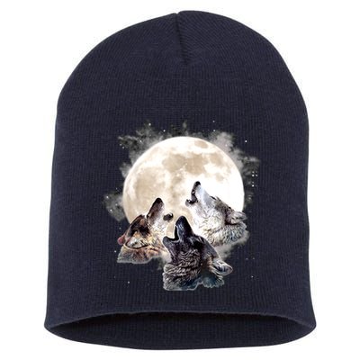 Three Wolves Howling At The Moon Wolf Lover Short Acrylic Beanie