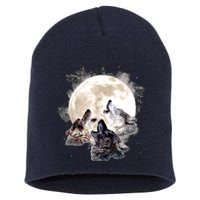 Three Wolves Howling At The Moon Wolf Lover Short Acrylic Beanie