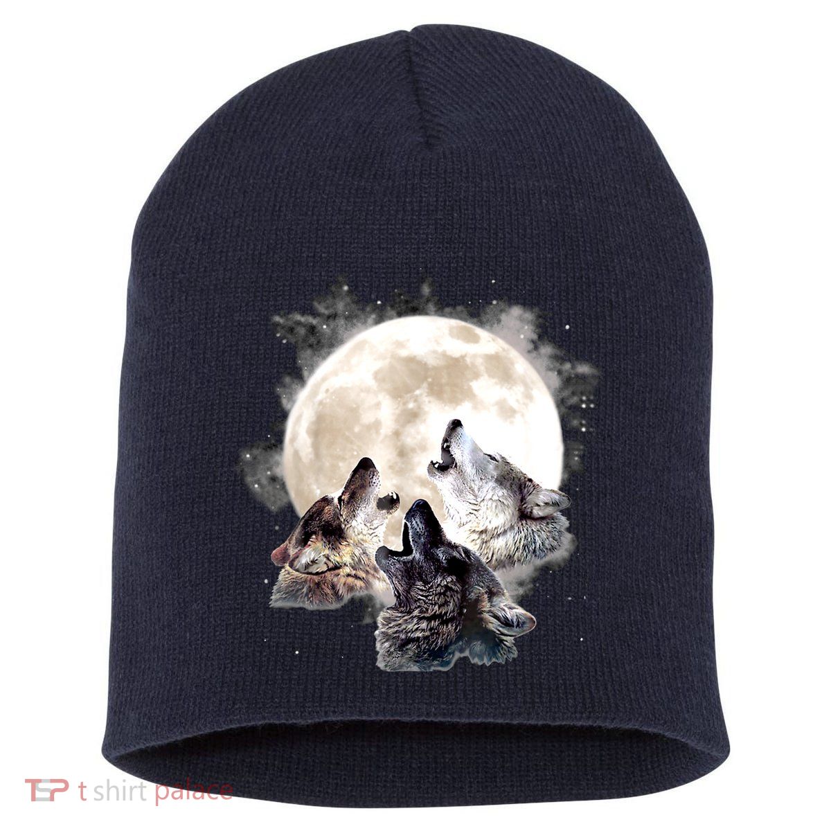 Three Wolves Howling At The Moon Wolf Lover Short Acrylic Beanie