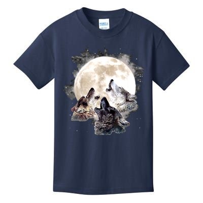 Three Wolves Howling At The Moon Wolf Lover Kids T-Shirt