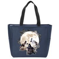Three Wolves Howling At The Moon Wolf Lover Zip Tote Bag