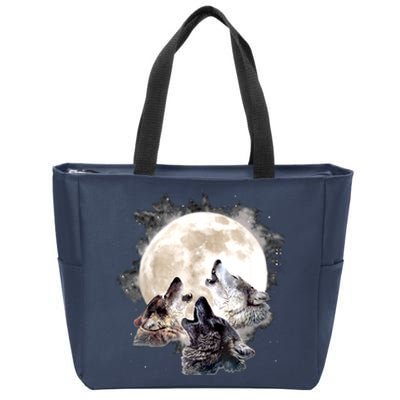 Three Wolves Howling At The Moon Wolf Lover Zip Tote Bag