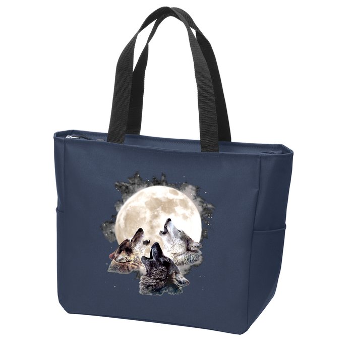 Three Wolves Howling At The Moon Wolf Lover Zip Tote Bag