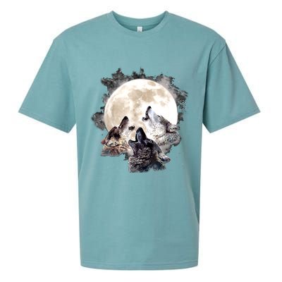 Three Wolves Howling At The Moon Wolf Lover Sueded Cloud Jersey T-Shirt