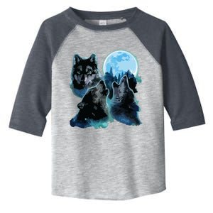 Three Wolves Howling Under Icy Full Moon, Gray Wolf Toddler Fine Jersey T-Shirt