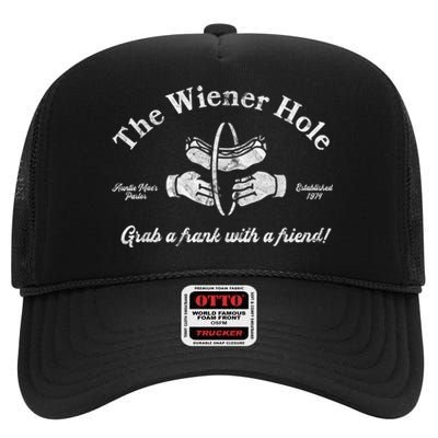 The Wiener Hole Grab A Frank With A Friend Funny Vintage High Crown Mesh Back Trucker Hat