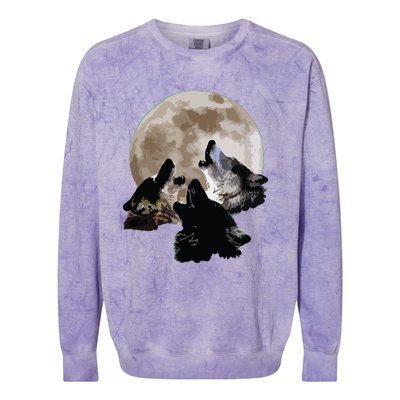 Three Wolves Howling At The Moon Wolf Lover Colorblast Crewneck Sweatshirt