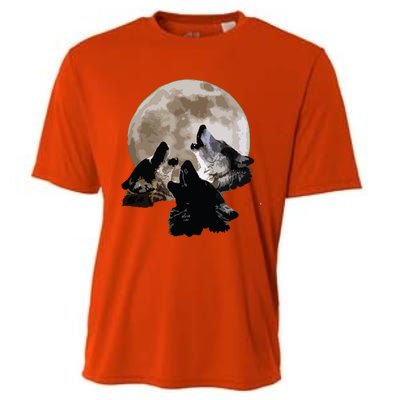 Three Wolves Howling At The Moon Wolf Lover Cooling Performance Crew T-Shirt