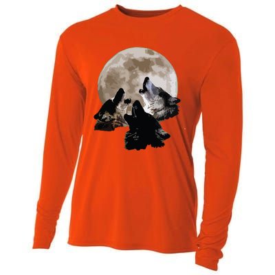 Three Wolves Howling At The Moon Wolf Lover Cooling Performance Long Sleeve Crew