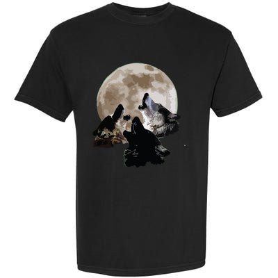 Three Wolves Howling At The Moon Wolf Lover Garment-Dyed Heavyweight T-Shirt