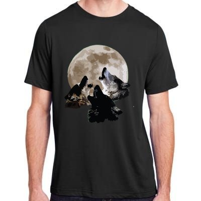 Three Wolves Howling At The Moon Wolf Lover Adult ChromaSoft Performance T-Shirt